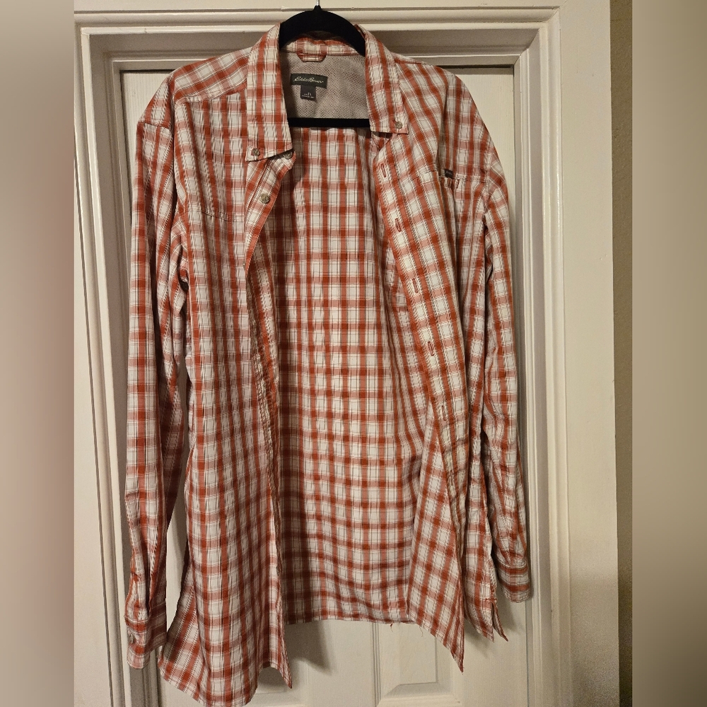 Eddie Bauer Red and White Plaid Shirt